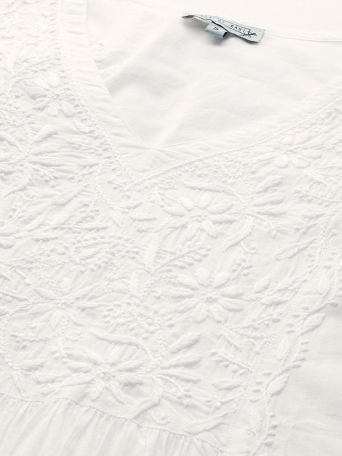Ishita Dutta in Hand embroidery Chikankari Long Kurta-White